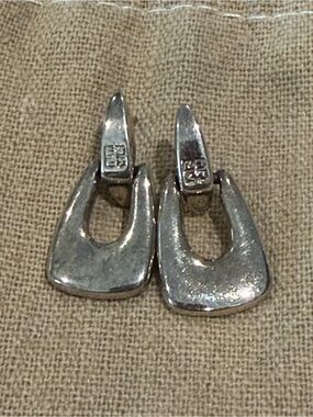 Vintage Givenchy 4G Monogram Door Knocker Drop Earrings Silver Tone Signed